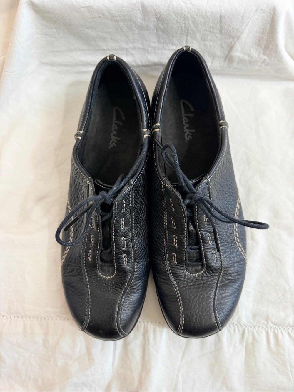 Clarks Viola Black Leather Bicycle Toe Lace Up Comfort Walking Shoes Sneaker 8.5